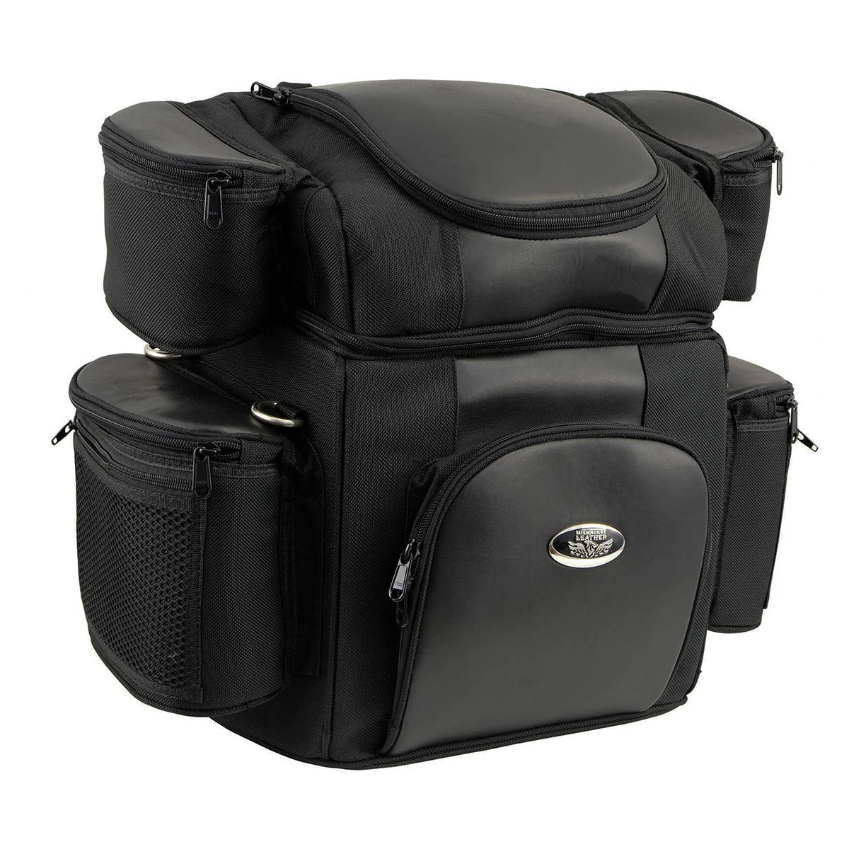 Crafted Milwaukee Leather MP8180 Medium Black ‘5 Pocket’ Motorcycle Textile Double Barrel Sissy Bar Bag Exceptional