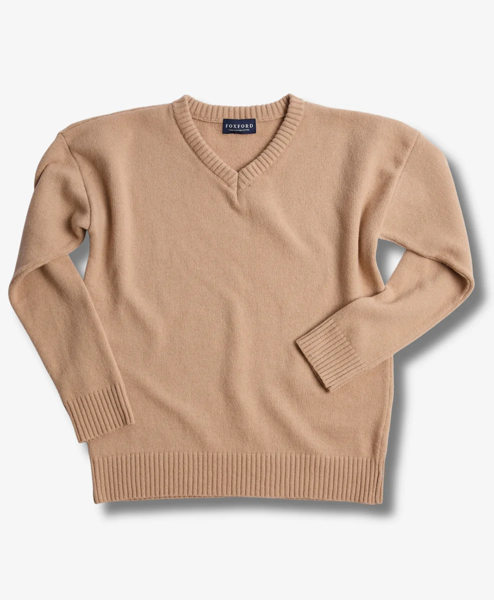 Durable Foxford Classic Camel Lambswool V-Neck Natural
