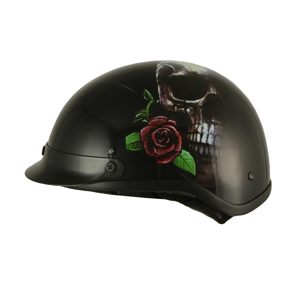Refined Milwaukee Helmets MPH9780 Black Rose Skull Revolver DOT Half Helmet Enhanced
