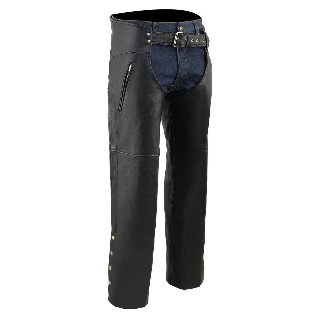 Recyclable Milwaukee Leather Men’s Black Premium Leather Motorcycle Rider Chaps w Thigh Pocket and Mesh Liner-ML1190 Smart