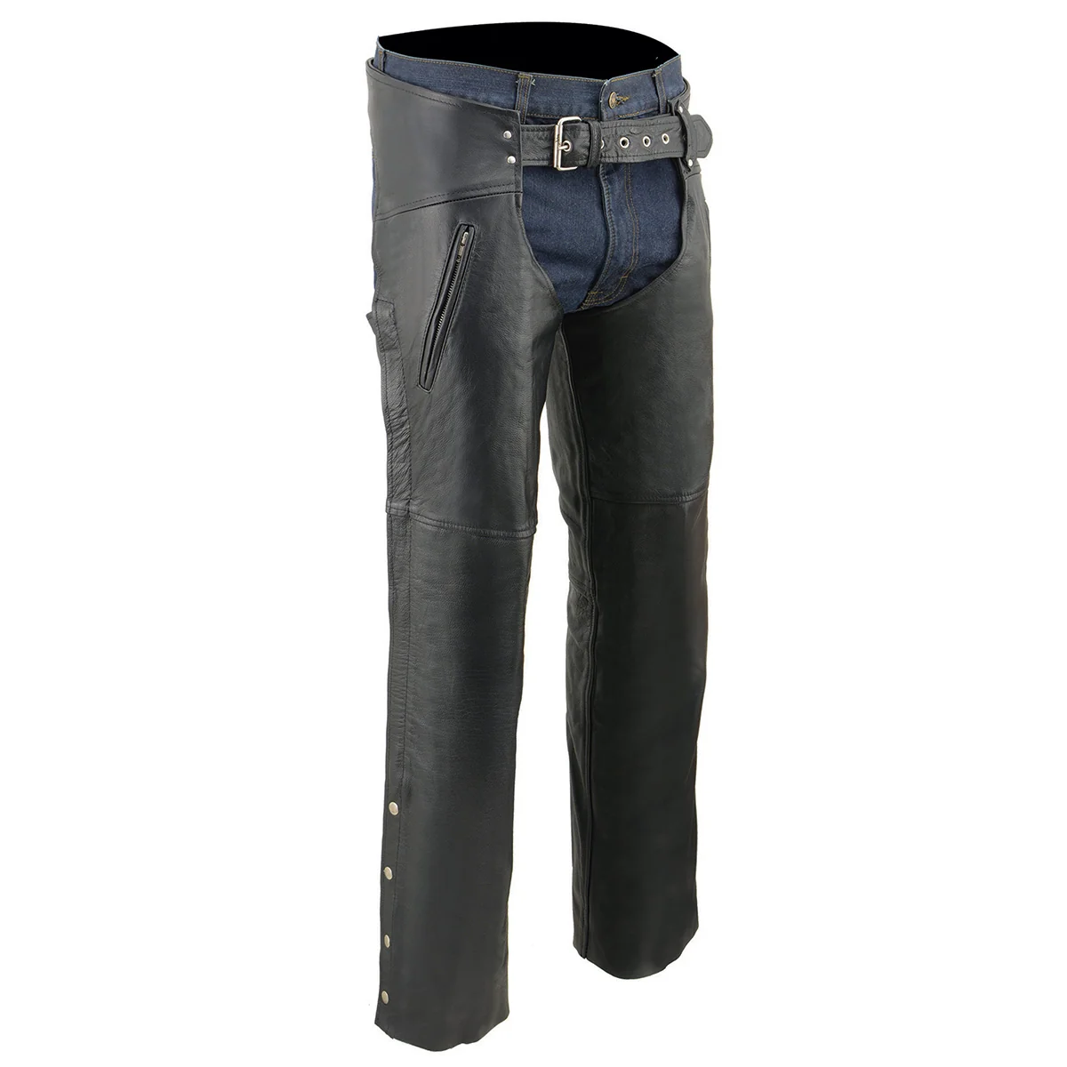 Dependable Milwaukee Leather Chaps for Men’s Black Leather Dual Side Thigh Zipper Close Pockets Motorcycle Rider Chap- LKM5782 Functional