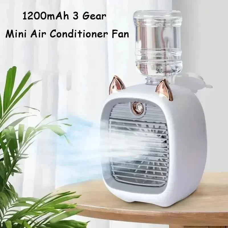Certified TINSOL 1200mAh USB Mini Air Conditioning Fan with Humidifier Spray 3-Speed Cooling Reliable