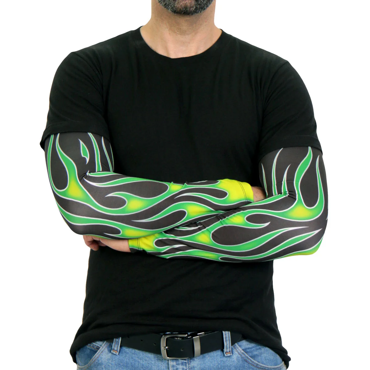 Refined Hot Leathers ARM1006 Flames Green Arm Sleeve Next-Generation