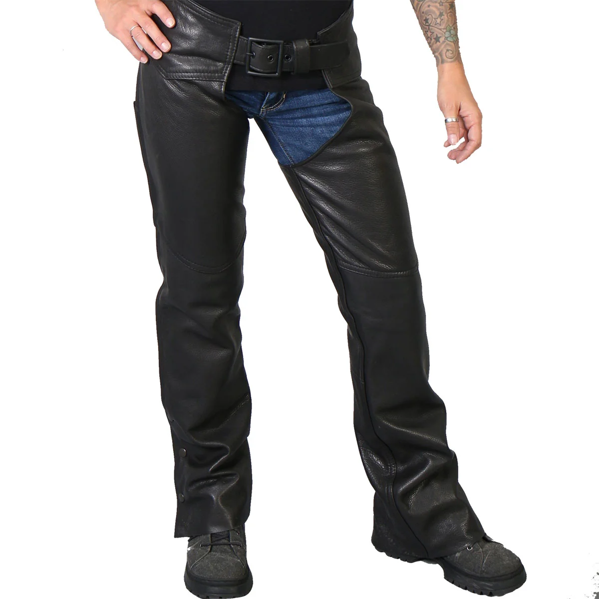 Enhanced Hot Leathers CHL5001 USA Made Women’s Black Premium Leather Motorcycle Chaps Advanced