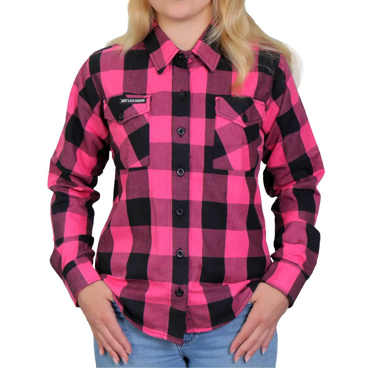 Detailed Hot Leathers FLL3005 Ladies Black and Pink Long Sleeve Flannel Verified