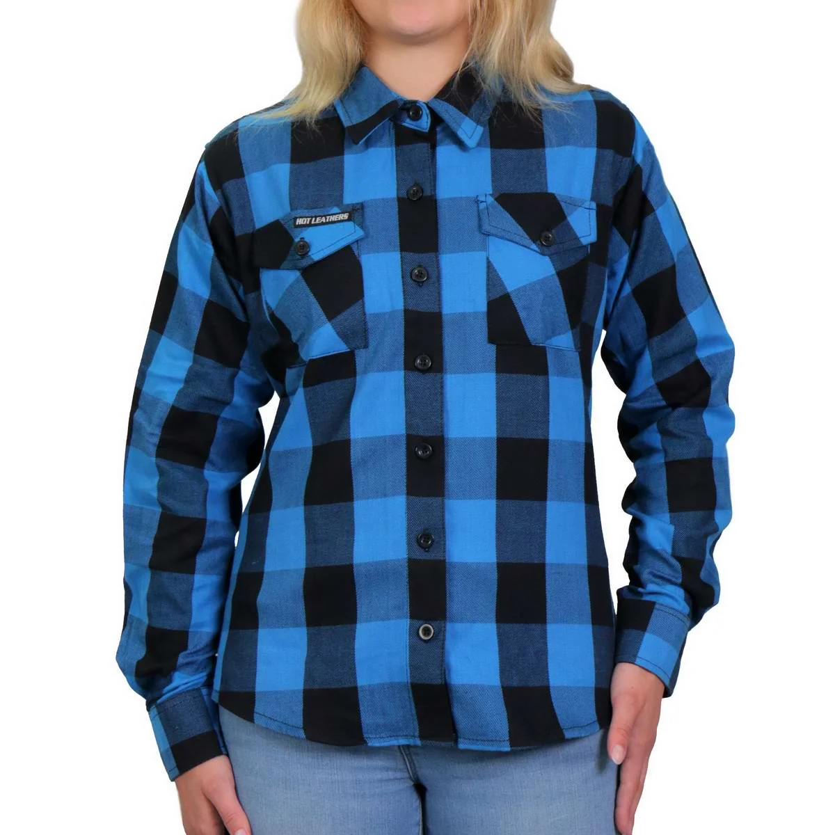 Stylish Hot Leathers FLL3004 Ladies Black and Aqua Long Sleeve Flannel Casual