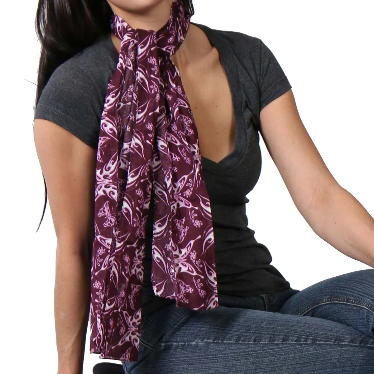 Luxury Hot Leathers SCF1003 Purple Tribal Butterflies Scarve Relaxed