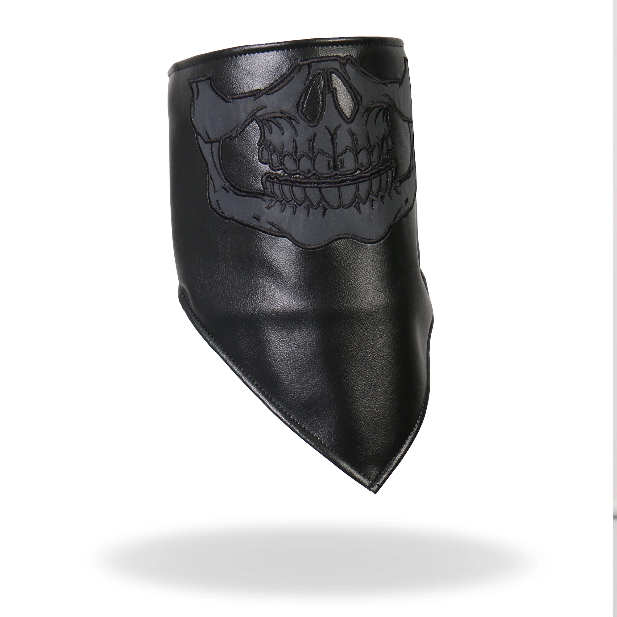 Exceptional Hot Leathers NWL1008 Black Leather Reflective Skull Neck Warmer with Fleece Lining Recyclable