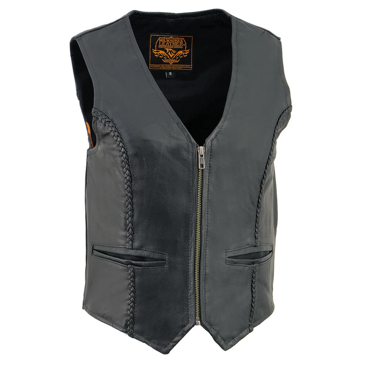 Detailed Milwaukee Leather SH1246Z Women’s Black ‘Braided’ Classic Leather Zipper Front Motorcycle Vest Responsible