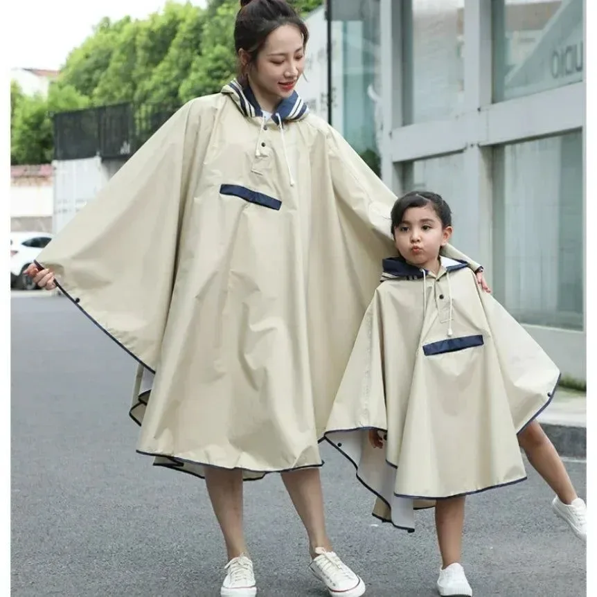 High-Quality Korean Style Parent-Child Waterproof Oxford Cloth Rain Poncho with Schoolbag Space Premium
