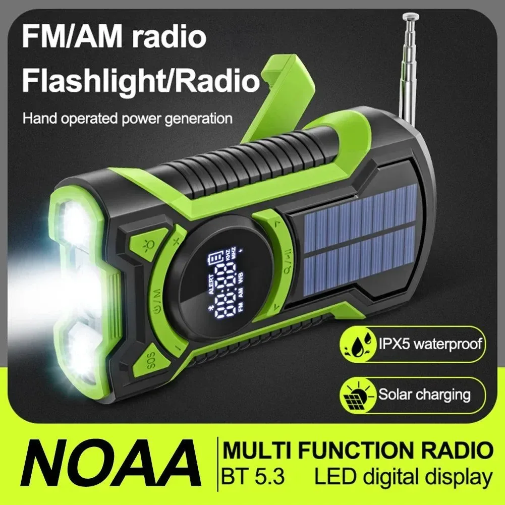 Innovative Radio solar con manivela de 8000 mAh radio meteorológica portátil AM FM NOAA con linterna LED y altavoz Bluetooth 5.0. Effective