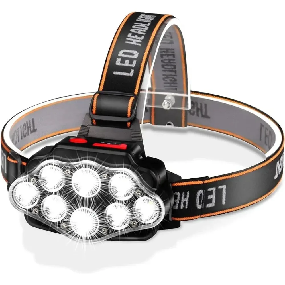 High-Quality Linterna frontal LED recargable por USB linterna frontal de alta luminosidad con 8 LED y certificación de impermeabilidad IPX4. Versatile