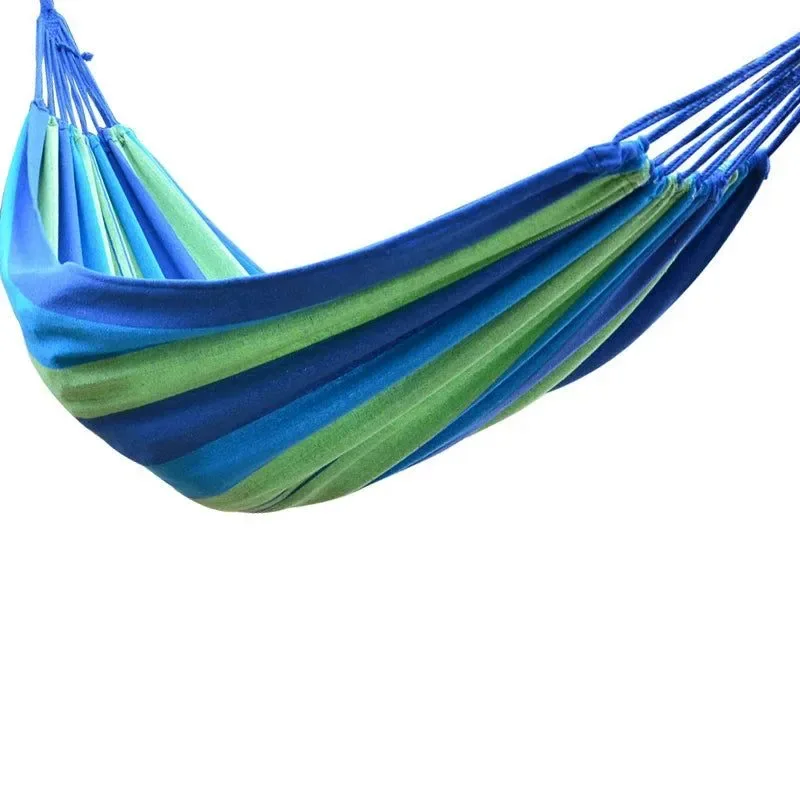 Comfortable Hamaca doble portátil para acampar con correas para árboles – Rayas azules de colores Functional