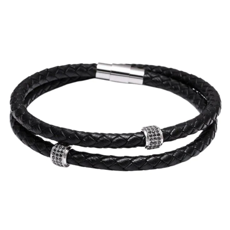 Durable Giulio Pulsera de cuero trenzado con cierre magnético Green
