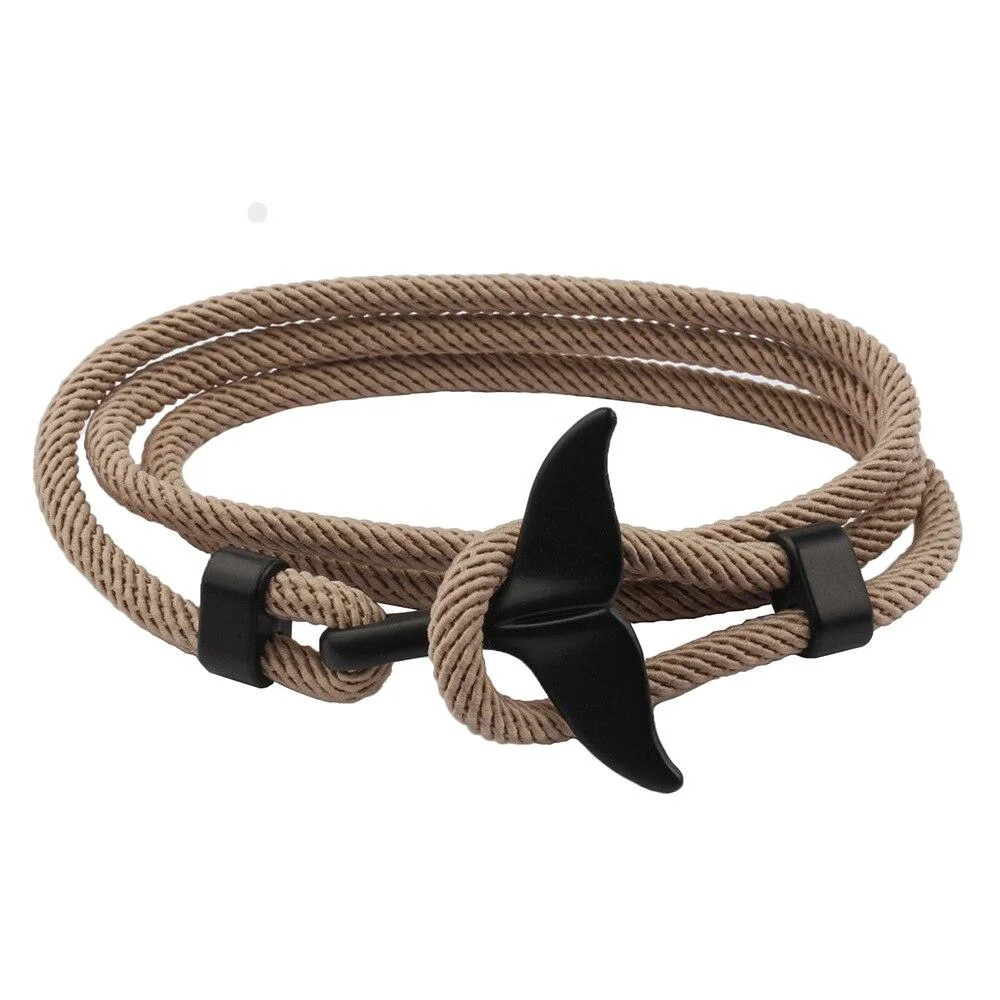 Durable Pulsera de cuerda con cola de ballena negra Organic