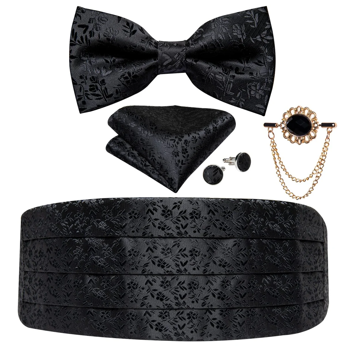 Sustainable Fajín de seda jacquard negro Sophisticated