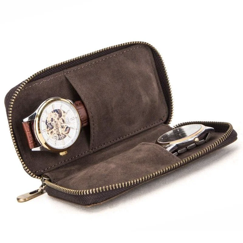 Solid Ethan Estuche para reloj portátil de cuero rústico con 2 ranuras Modern