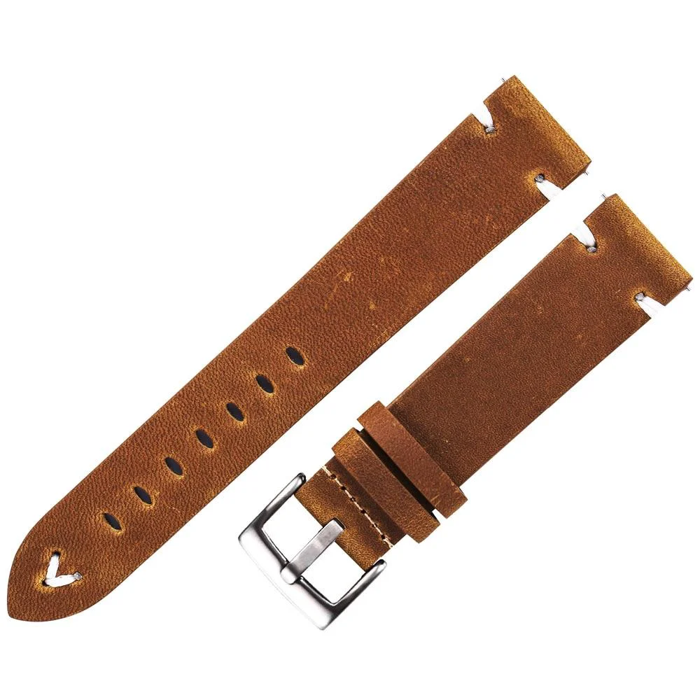 Stylish Hubert Correa de reloj de cuero de cera de aceite hecha a mano con hebilla de plata High-Quality