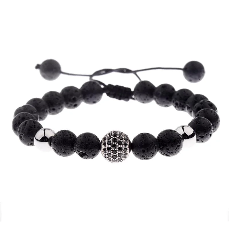 Verified Simon Pulsera de cuentas de piedra de lava y tono dorado Safe