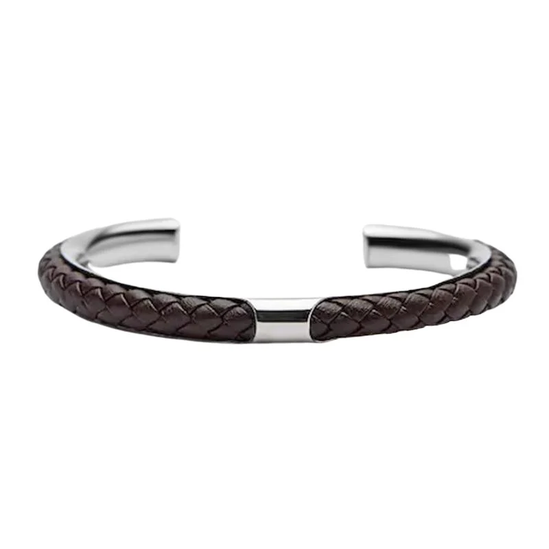Soft Lupo Pulsera de cuero trenzado y acero inoxidable Optimized