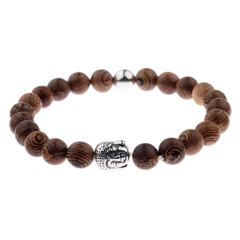 Refined Buda Pulsera de cuentas tibetanas de madera natural Clean
