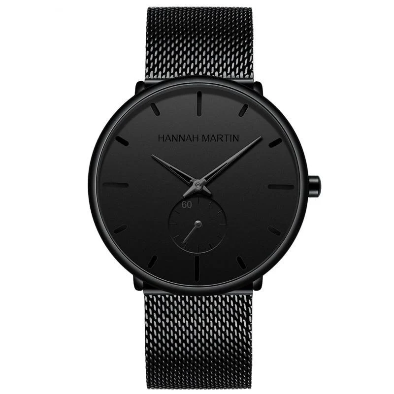Convenient Lucas Reloj clásico de caballero con correa milanesa negra Minimalist