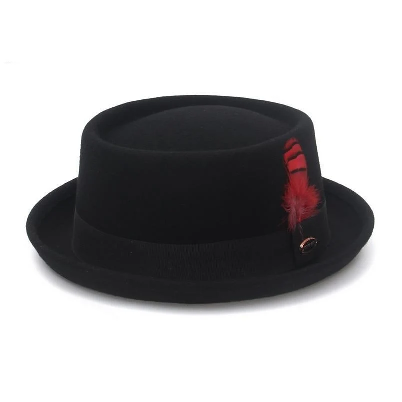 Advanced Fieltro de lana Pork Pie Sombrero Con Pluma Original Design