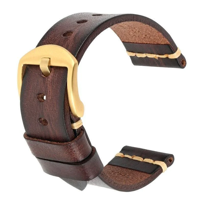 Trendy Gaston Correa de reloj de piel de becerro curtida con hebilla hebijón dorada Convenient