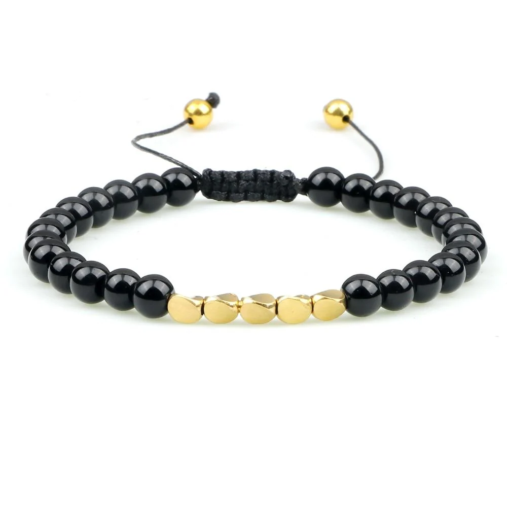 Effective Atrani Pulsera de cuentas de ónice negro Solid