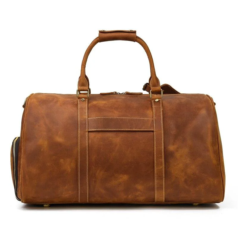 Natural Jonathan Bolsa de viaje de piel Crazy Horse con bolsillo para zapatos Premium Material