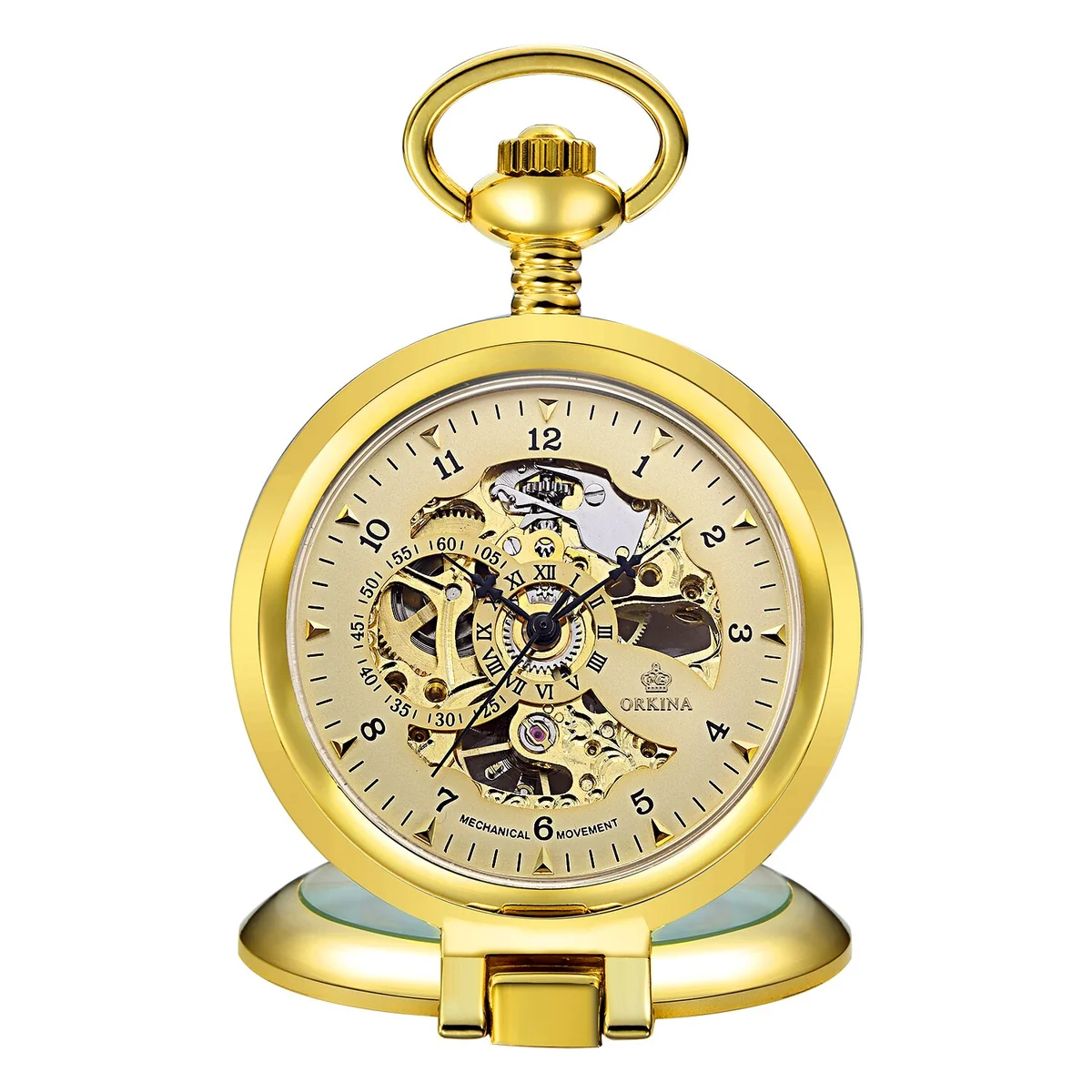 Trendy Olaf Orkina Reloj de bolsillo mecánico esqueleto dorado Pure
