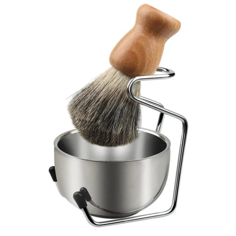 Contemporary Set de brocha y bol de afeitado de acero inoxidable Prestigious