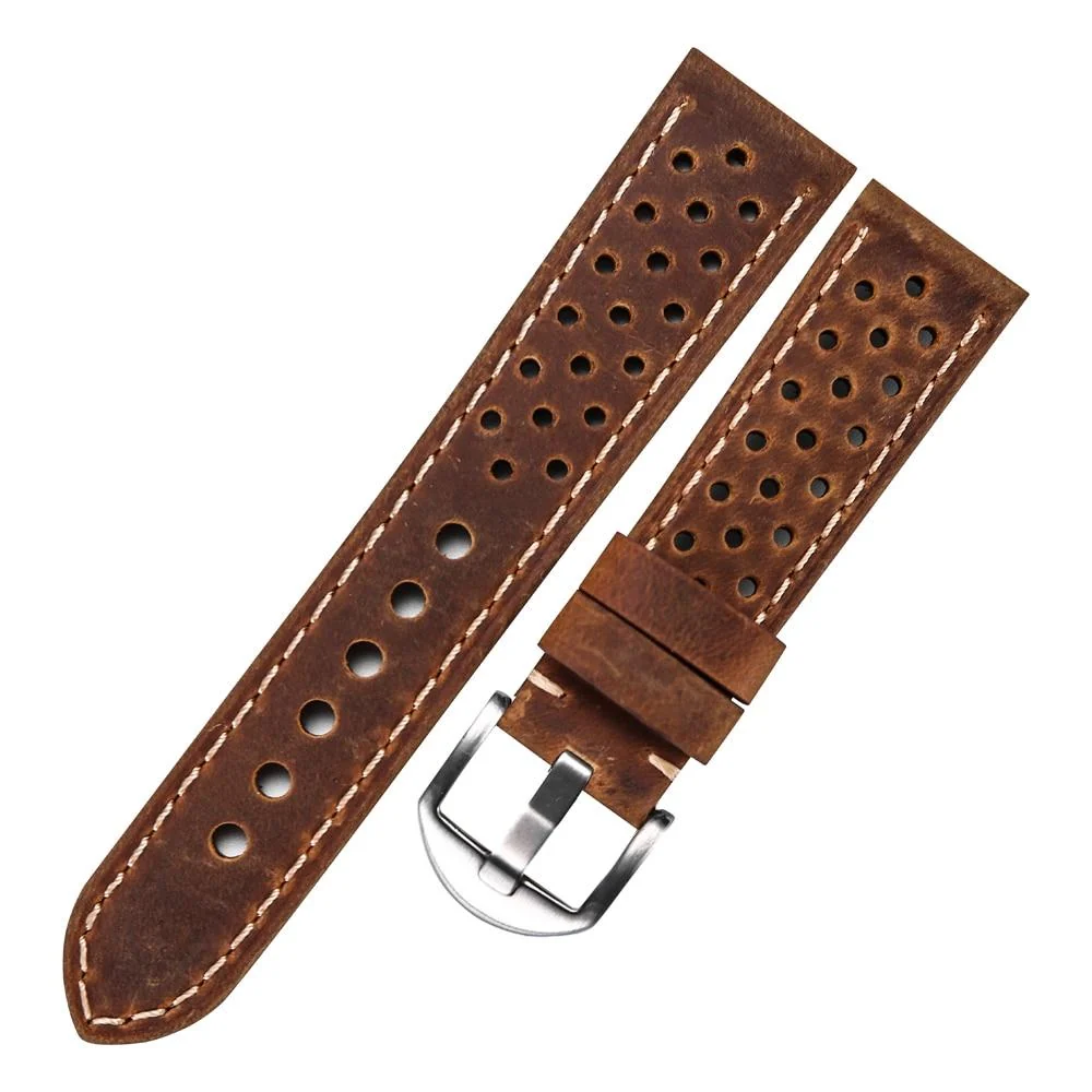 Elegant Isidore Correa de reloj Rally de cuero poroso con hebilla Tang Powerful