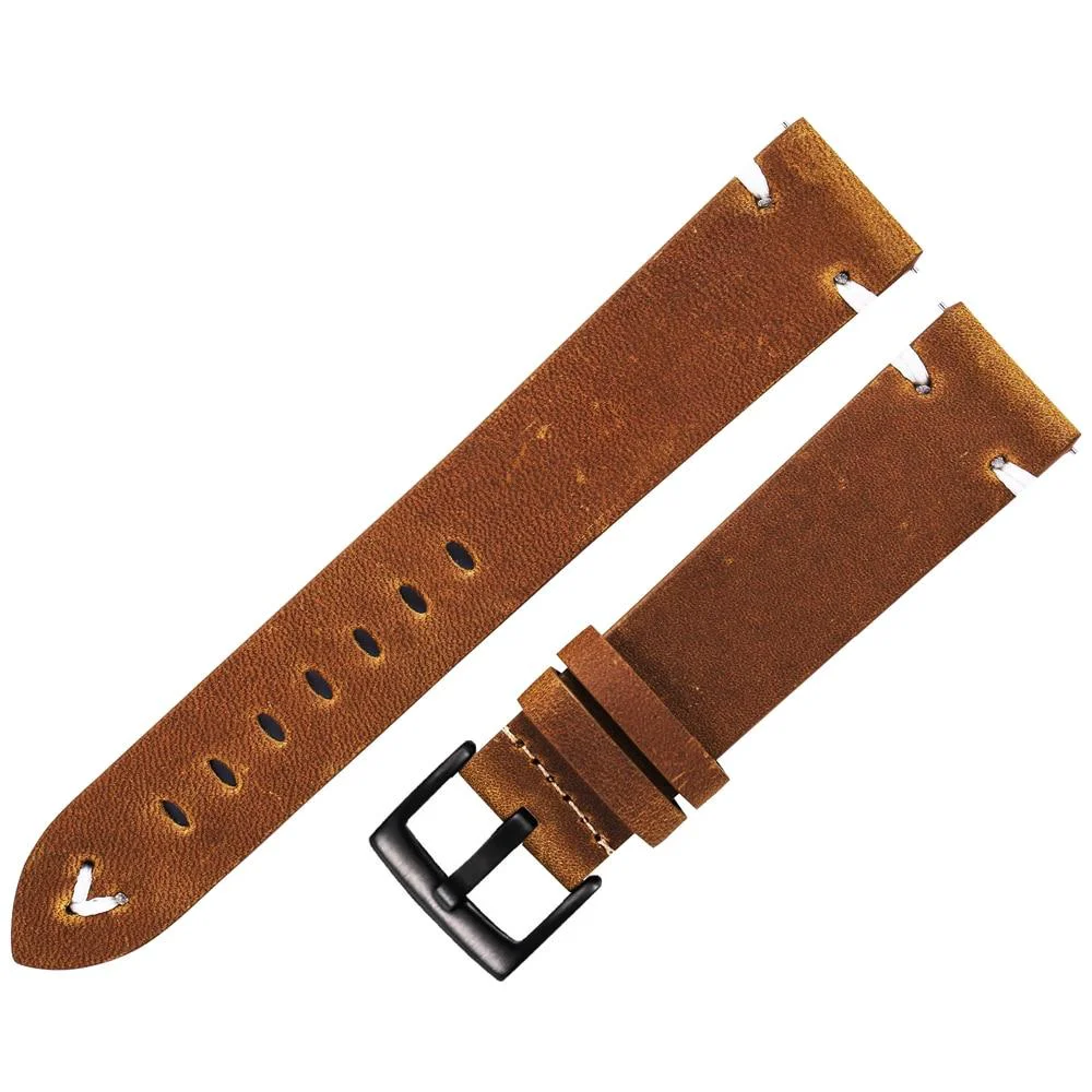 World-Class Hubert Correa de reloj hecha a mano de cuero encerado con hebilla negra Smooth