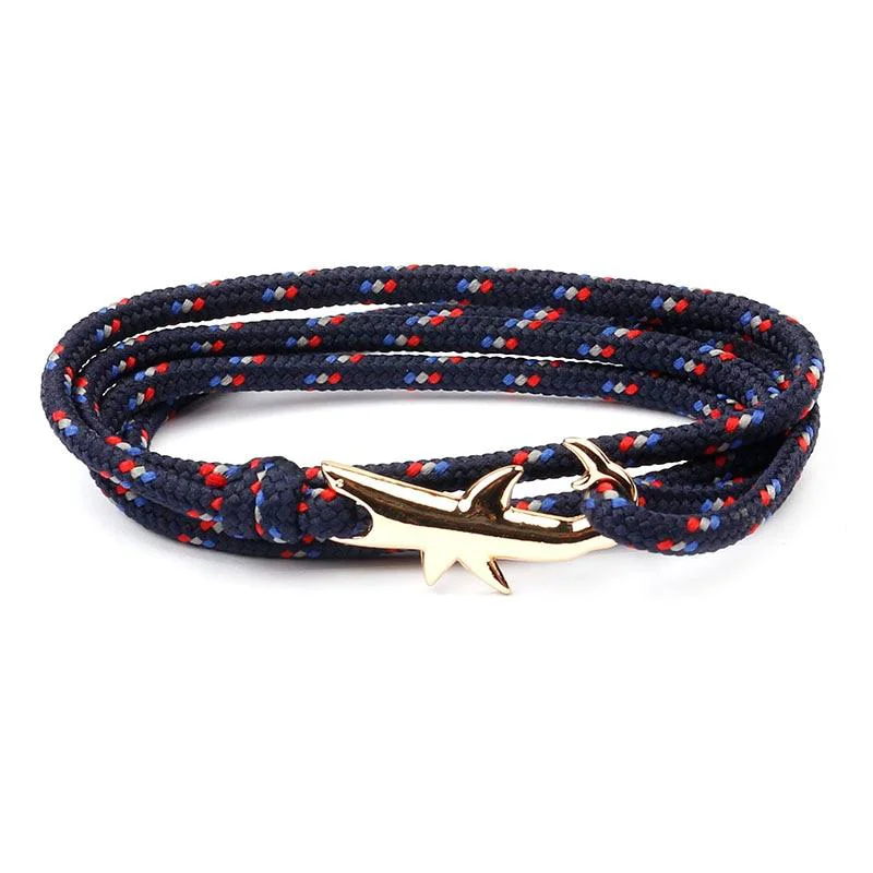 Comfortable Pulsera de cuerda náutica Tiburón dorado Modern
