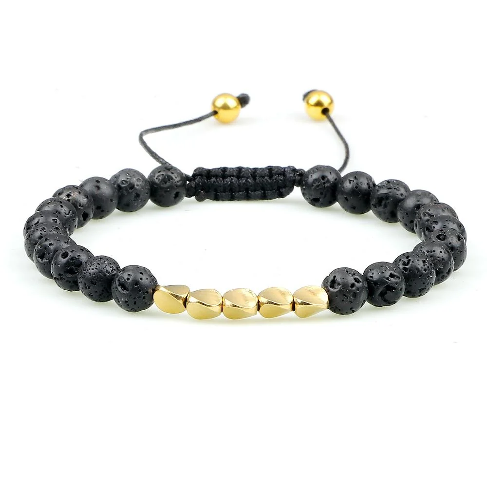 Crafted Atrani Pulsera de cuentas de piedra de lava negra Genuine