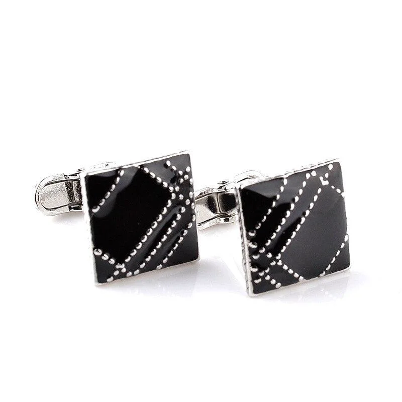 Superior Black Plaid Metal Cufflink Refined