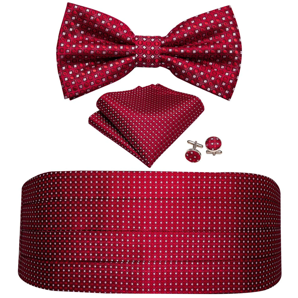 Stylish Red Pin Dot Silk Cummerbund Set Crafted