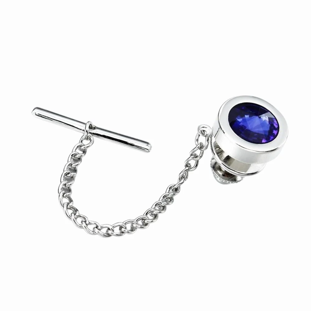 Long-Lasting Round Crystal Silver-Tone Tie Tack Flexible