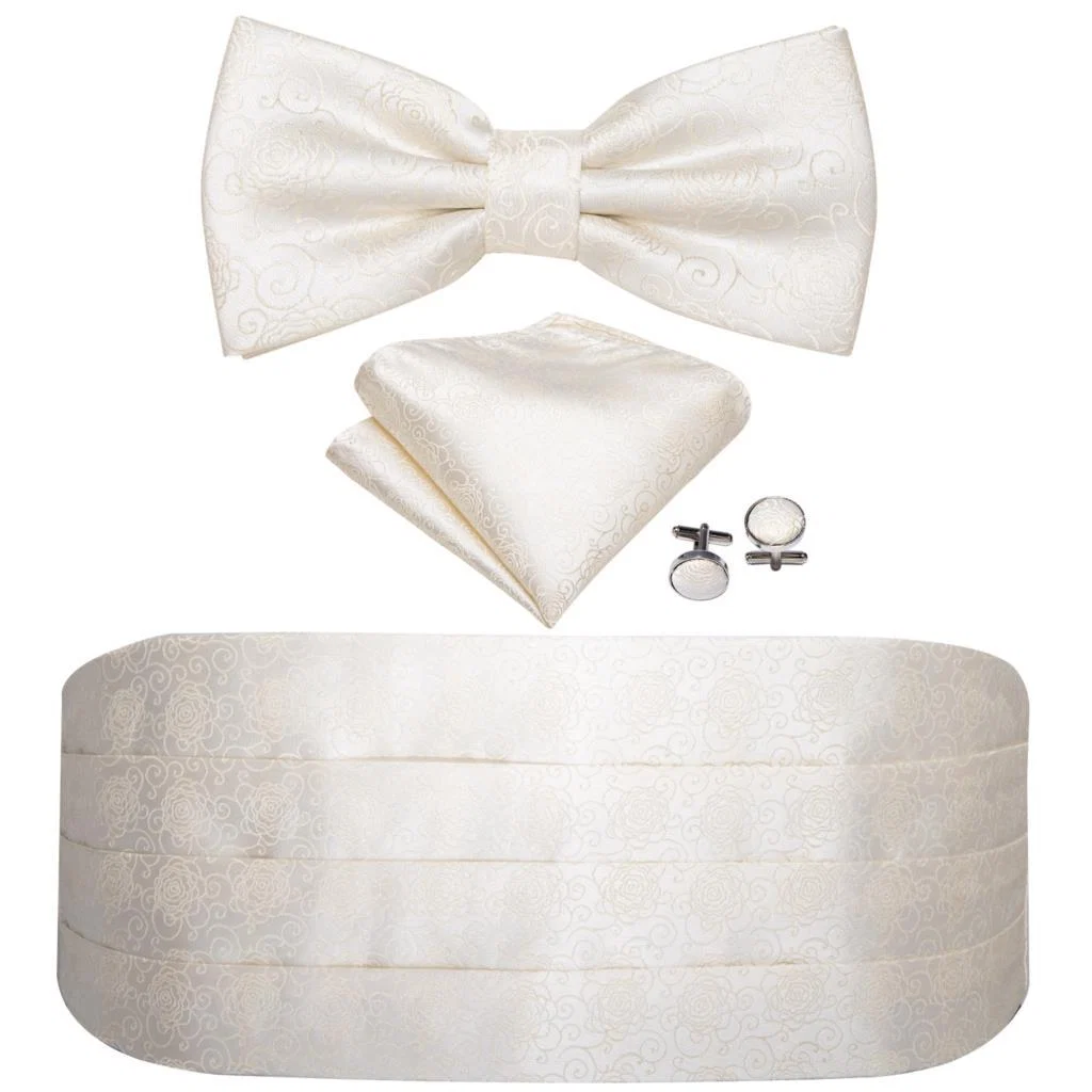 Solid White Jacquard Silk Cummerbund Set Versatile