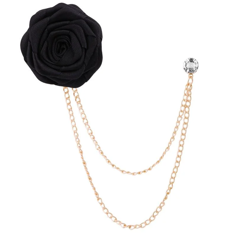Artisan Satin Rose With Chain Tassel Pin Crafted