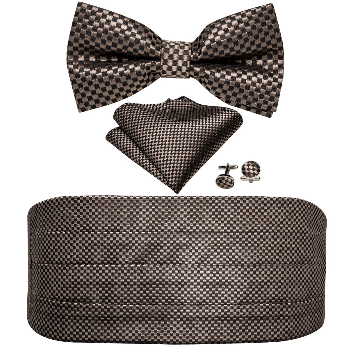 Safe Checkered Solid Silk Cummerbund Set Expertly Made