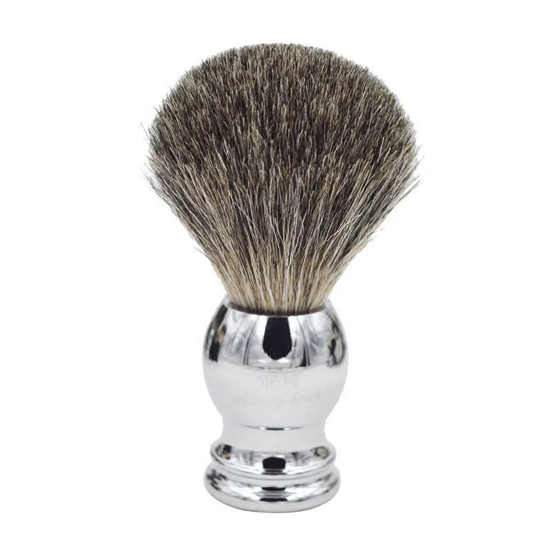 Traditional Brocha de afeitar de pelo de tejón puro con mango de metal Convenient