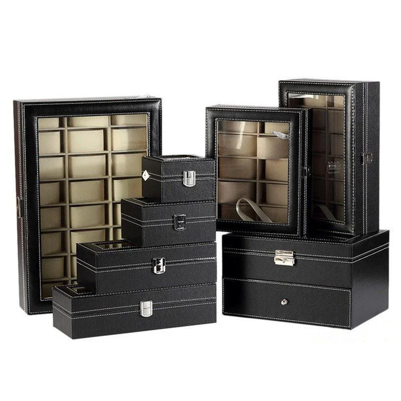 Exclusive Manfredi Caja Organizadora de Relojes de Piel Negra 2-12 Ranuras Superior