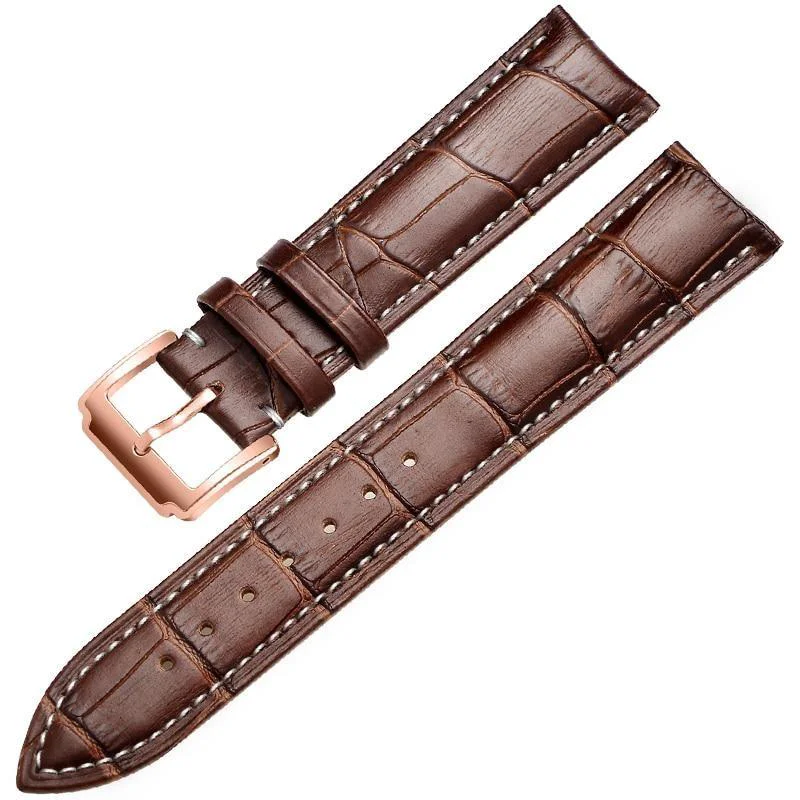 World-Class Horace Correa de reloj clásica de piel de becerro cosida marrón Organic