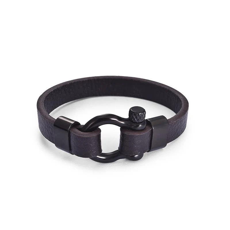 Crafted Gunnar Grillete de herradura Pulsera de cuero macizo Specialty