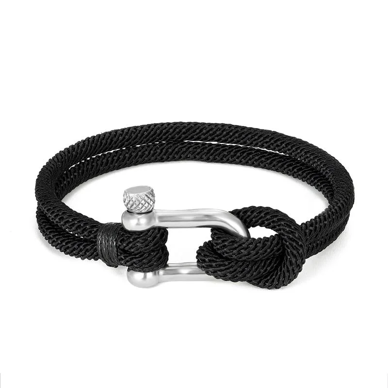 Efficient Gordi Pulsera de cuerda maciza con grillete en forma de U de plata Elite