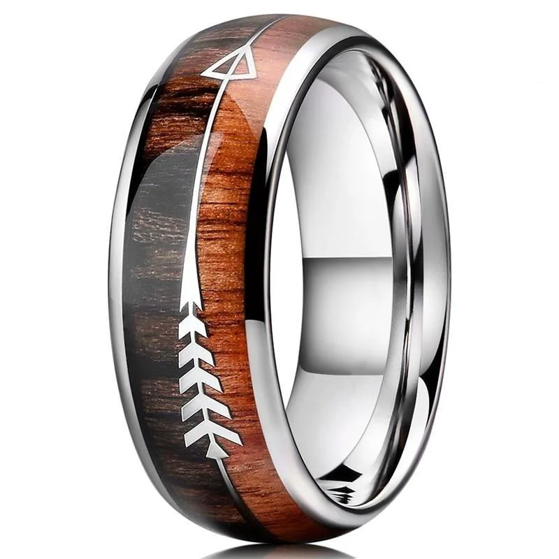Breathable Anillo de flecha de madera de koa y carburo de tungsteno Contemporary