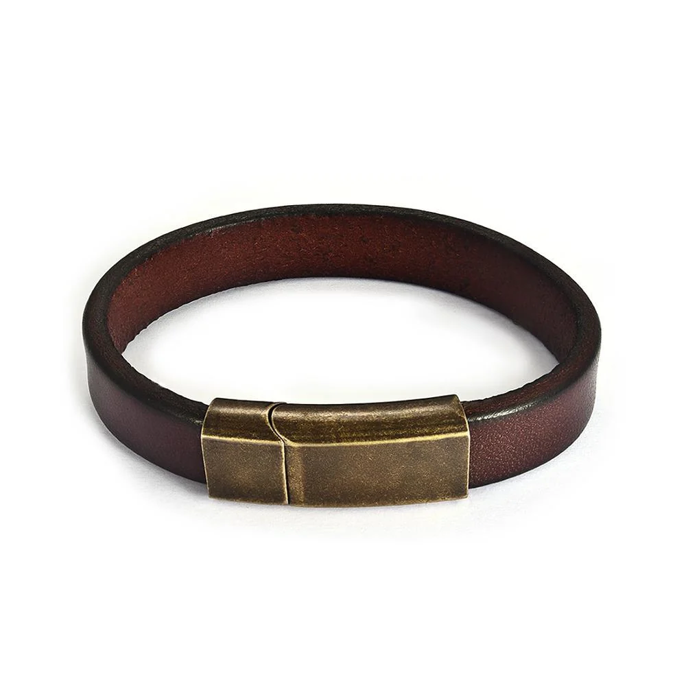 Elegant Arjen Pulsera minimalista de piel de vaca con cierre de bronce Genuine