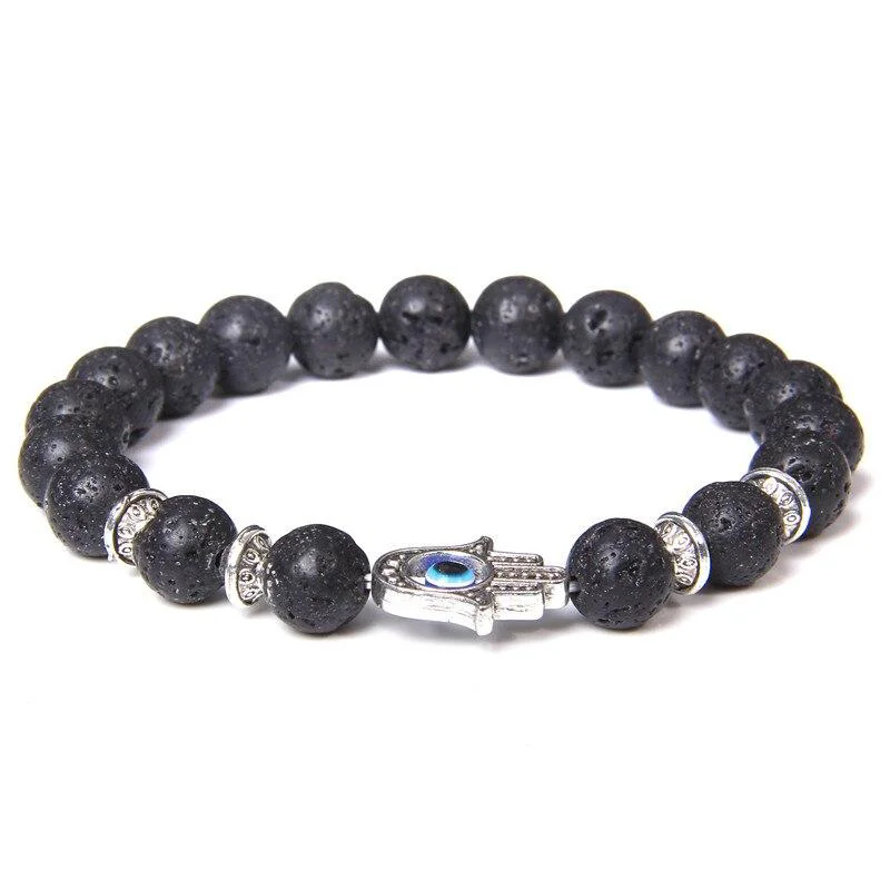 Crafted Pulsera de cuentas con la mano de Fátima y piedras de mal de ojo Natural